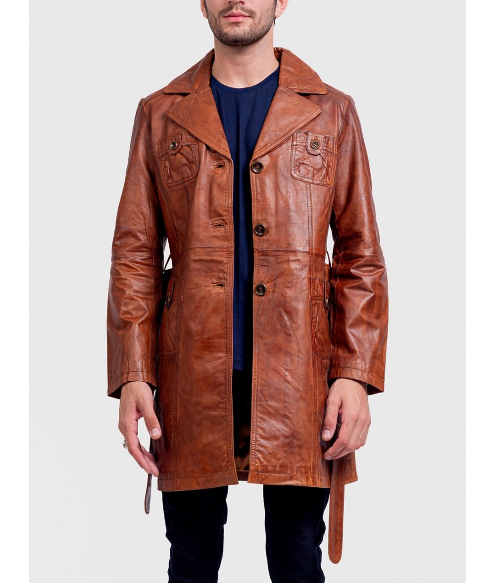 Tampa Brown Leather Trench Coat | Alaskan Leather Company